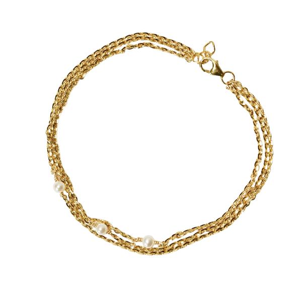 18kt armbånd i 3 rækker med Hvide Ferskvandsperler 19+1cm from San - Links of Joy