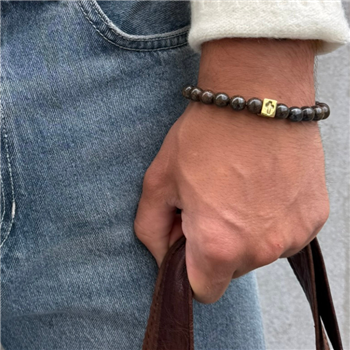 Armbånd i forgyldt stål med bronzite natursten og kors - 21 cm langt from Blicher Fuglsang