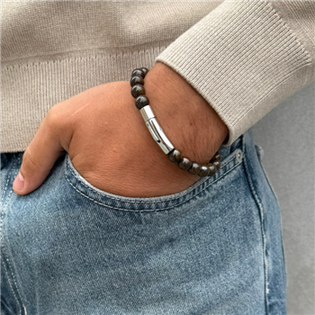Armbånd i stål med bronzite natursten og kors - 21 cm langt from Blicher Fuglsang
