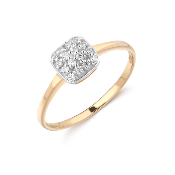 Gold ring with a square setting adorned with small stones, featuring a smooth, polished band.