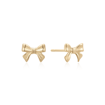 Gold bow-shaped earrings with a polished finish and post for fastening from Støvring Design.