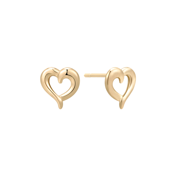 Gold heart-shaped earrings with a smooth, polished finish and an open center design.