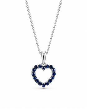 Vedhæng 14 karat hvidguld hjerte SAFIR small m/sølv rhodineret kæde from L&G