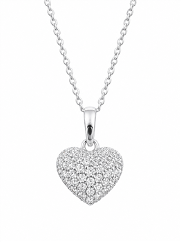 Vedhæng 14 karat hvidguld hjerte PAVÉ 0,27 carat WSI med sølv rhodineret kæde from L&G