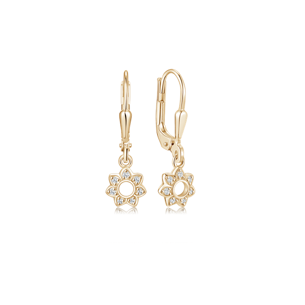 14 kt Gold Floral Earrings with zirconia