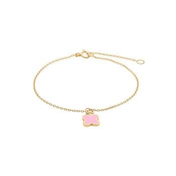 Gold chain bracelet with pink flower charm and adjustable clasp from Noa Kids.