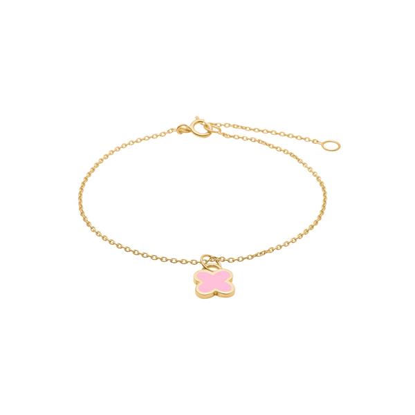 Gold chain bracelet with pink flower charm and adjustable clasp from Noa Kids.