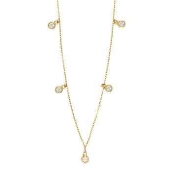 8kt. guldhalskæde m/5 cz i rørfatning from Siersbøl