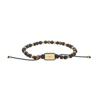 SON armbånd sort agate/lava/tigerøje og IP gold stål 4mm, 19-25cm from Son of Noa