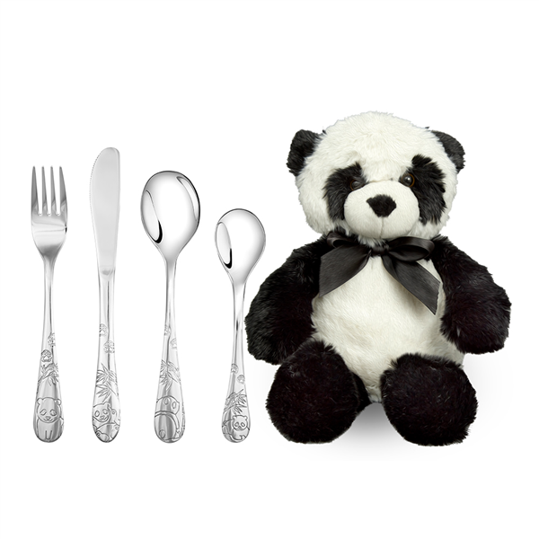 Rustfrit stål bestik m. panda inkl. bamse from Noa Kids