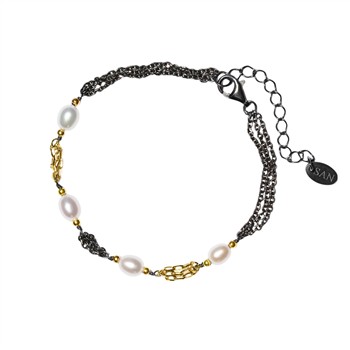 Armbånd & halskæde Steringsølv m.14kt guld & ferskvandsperler 18+4cm from San - Links of Joy