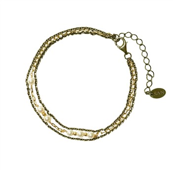Armbånd i Sterlingsølv m.14kt guld & ferskvandsperler 18+4cm from San - Links of Joy