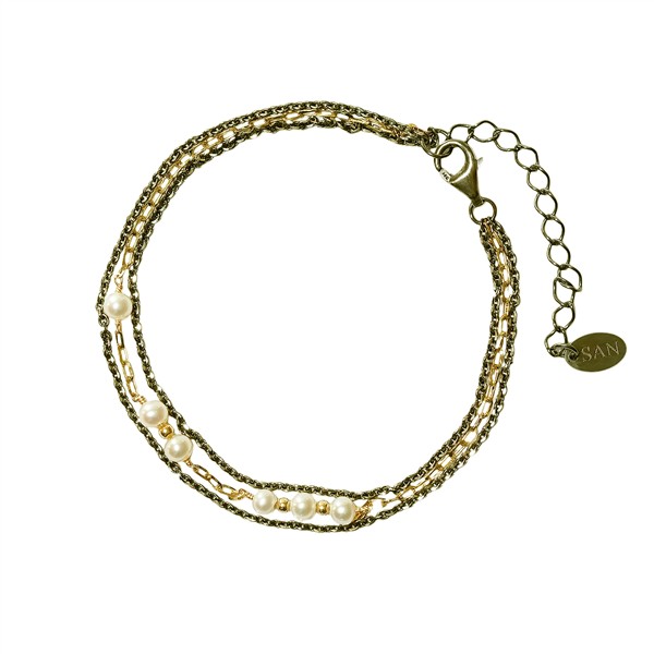 Armbånd  Sterlingsølv med 9kt guld og ferskvandsperle 16+4cm from San - Links of Joy