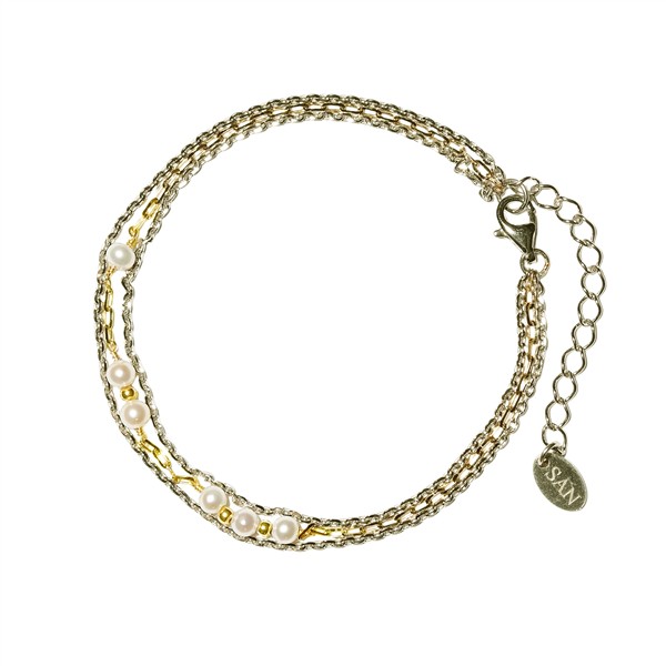 Armbånd i Sterlingsølv m.9kt guld & ferskvandsperler 16+4cm from San - Links of Joy