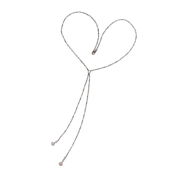Halskæde i rhodineret sterlingsølv med ferskvandsperler 40cm from San - Links of Joy