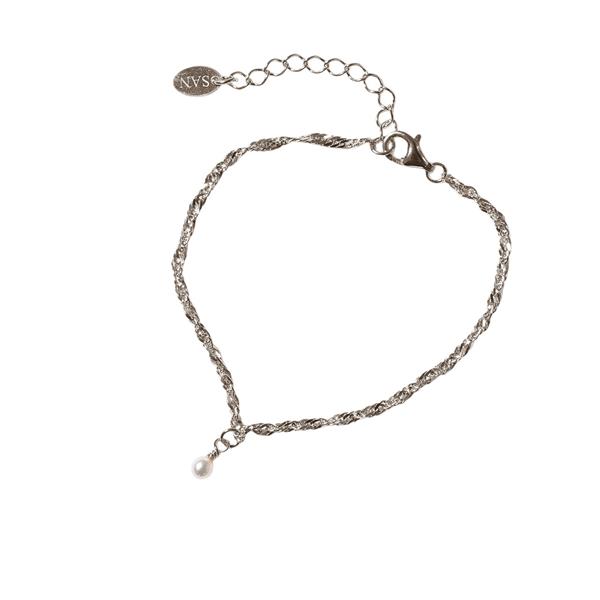 Armbånd i Rhodineret Sterlingsølv med Ferskvandsperle 16+4cm from San - Links of Joy