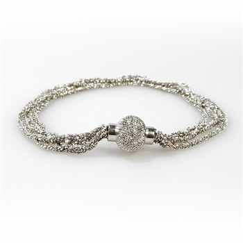 Armbånd & Halskæde med Magnetlås - 4 rk. DiamondCut - Rhodineret 22cm from San - Links of Joy