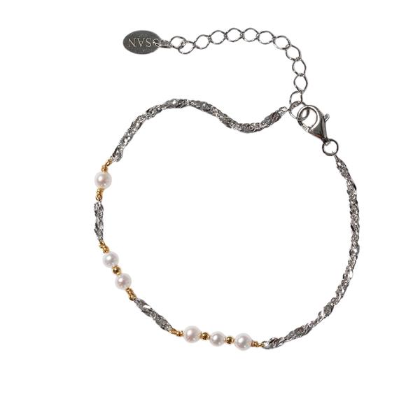 Armbånd & halskæde i sterlingsølv rhodineret/forgyldt med ferskvandsperler 42+8cm from San - Links of Joy