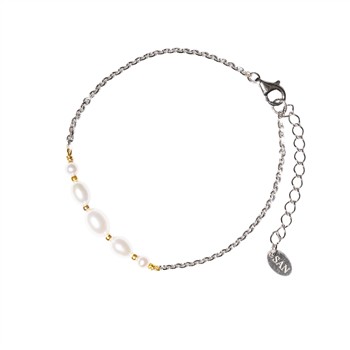 Rhodineret/forgyldt armbånd med Ferskvandsperler 18+4cm from San - Links of Joy