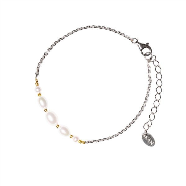 Rhodineret/forgyldt armbånd med Ferskvandsperler 18+4cm from San - Links of Joy