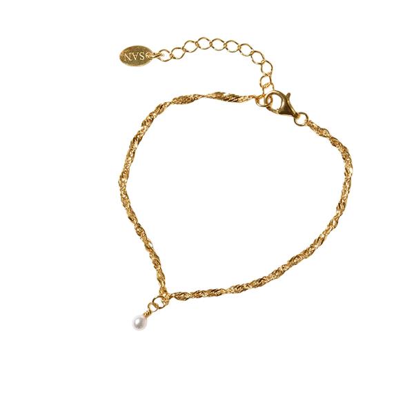 Armbånd i Forgyldt Sterlingsølv med Ferskvandsperle 18+4cm from San - Links of Joy