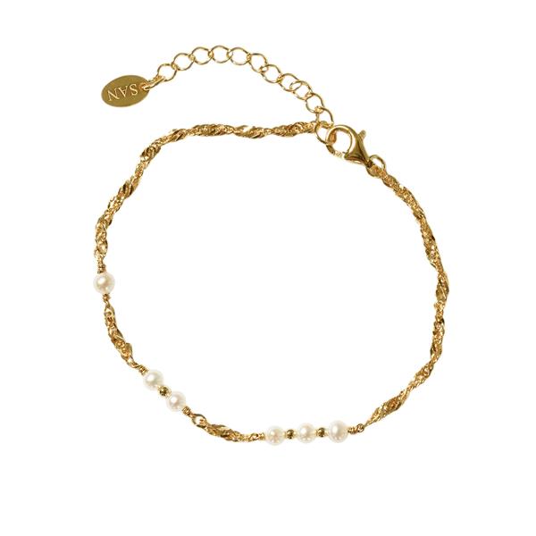 Armbånd & halskæde i forgyldt sterlingsølv med ferskvandsperler 16+4cm from San - Links of Joy
