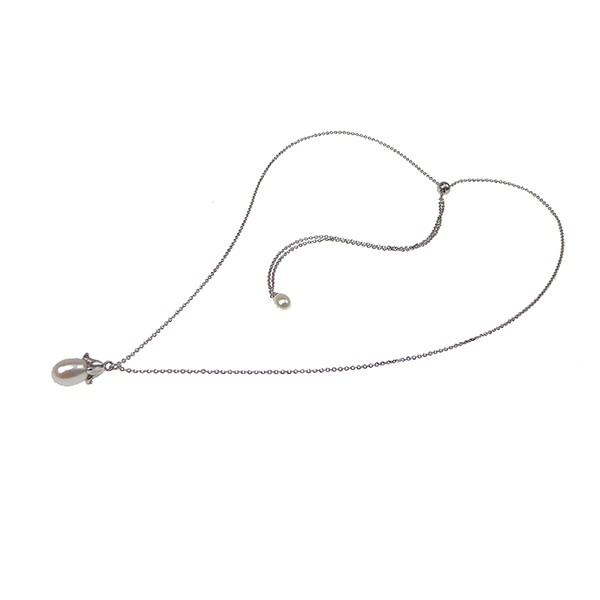 Halskæde - Længde justeres trinløst.Rhodineret/ Hvid Ferskvandsperle 80cm from San - Links of Joy