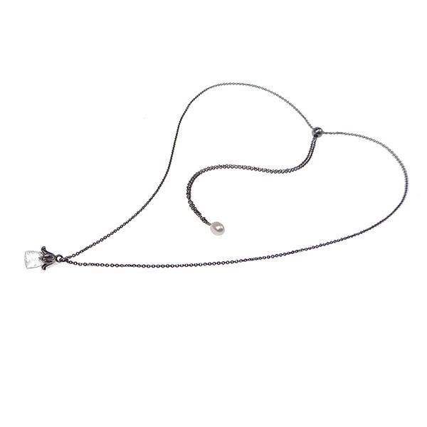 Halskæde - Længde justeres trinløst.Bjerg Krystal.Sort Rhodineret 80cm from San - Links of Joy