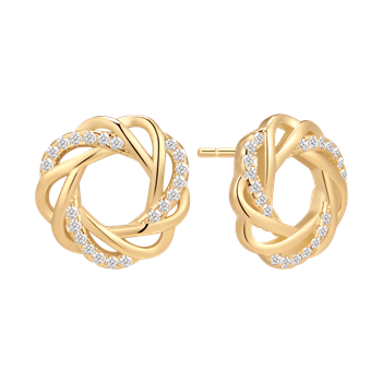 Gold knot earrings with gemstone accents from Støvring Design.