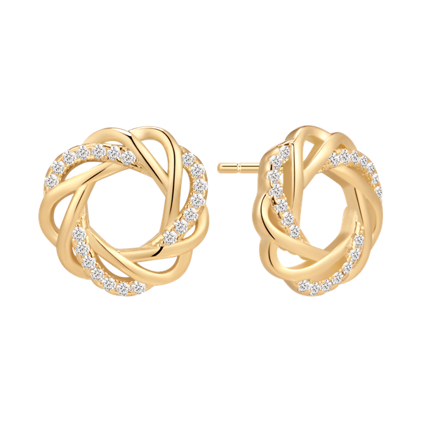 Gold knot earrings with gemstone accents from Støvring Design.