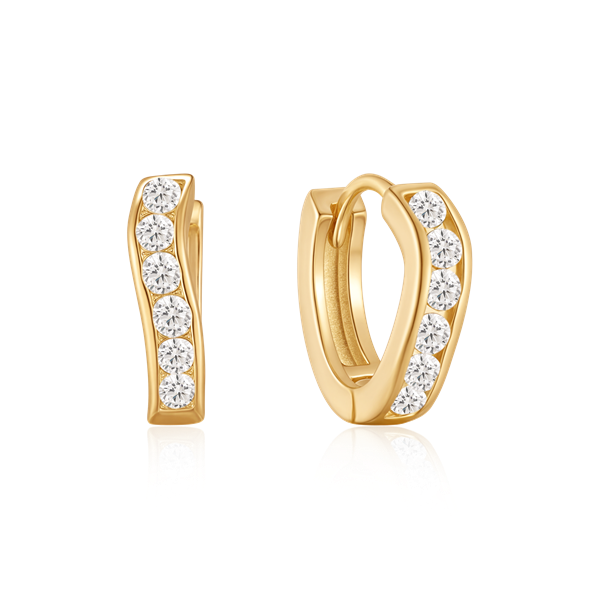 Gold-toned hoop earrings with clear stones on the front and a hinge mechanism, from Støvring Design.