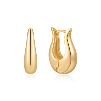 Gold teardrop-shaped earrings with a polished finish and hinged clasp from Støvring Design.