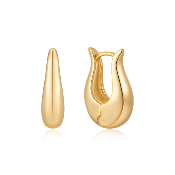 Gold teardrop-shaped earrings with a polished finish and hinged clasp from Støvring Design.