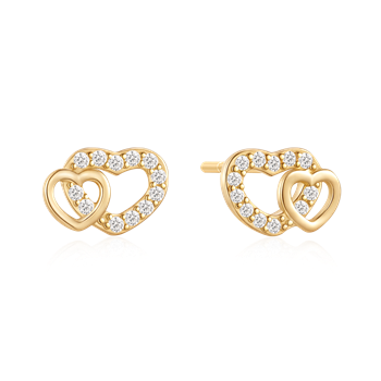 Gold-toned heart earrings with stone accents, featuring interlocking heart design.