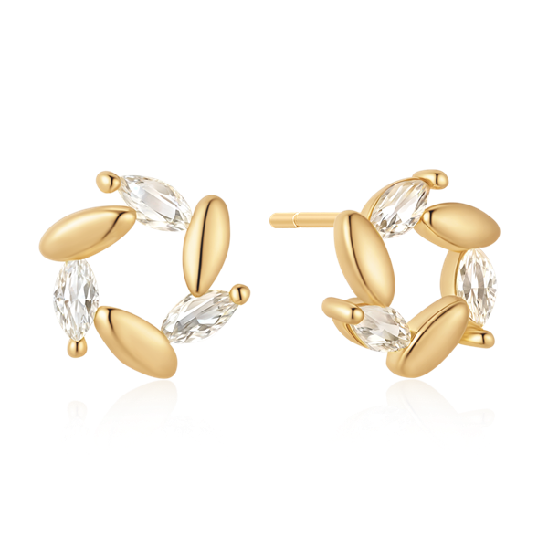 Circular earrings with gold ovals, clear stones, and post-back closure from Støvring Design.