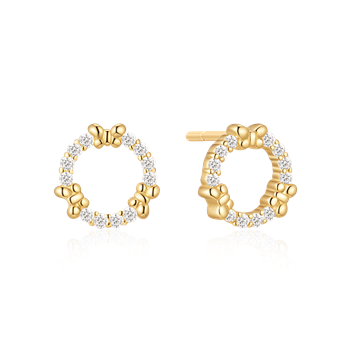 Gold-plated circular stud earrings with crystal accents and bow-like details from Støvring Design.