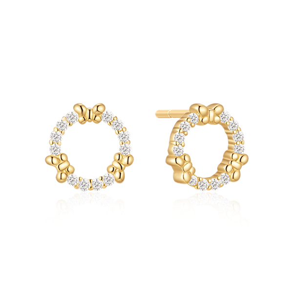 Gold-plated circular stud earrings with crystal accents and bow-like details from Støvring Design.