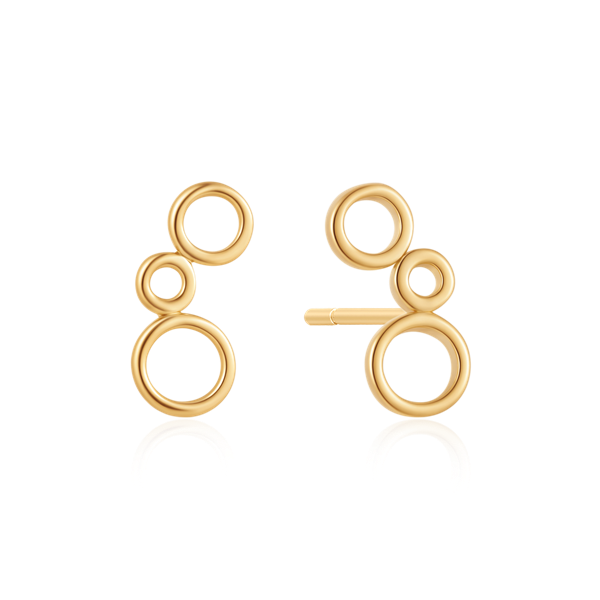 Sølvforgyldt earrings with three interconnected circles, largest at bottom, polished finish.