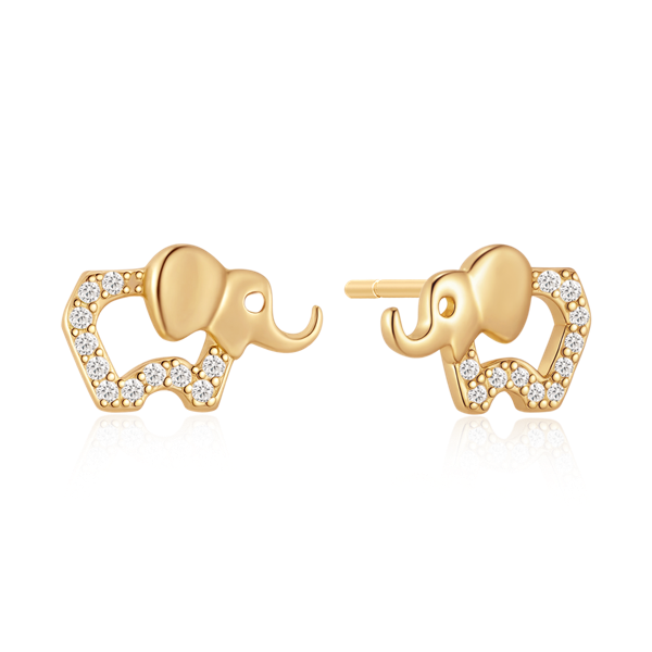 Gold elephant-shaped earrings with sparkling stones on the body, designed by Støvring Design.