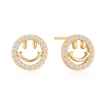 Gold-toned smiley face earrings with gemstone-encrusted borders from Støvring Design.