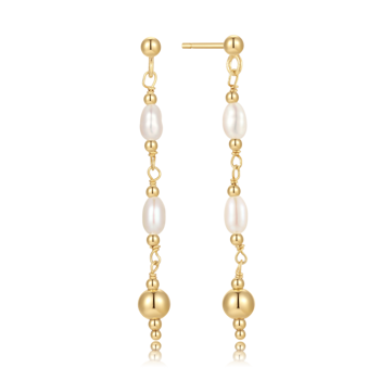Gold-plated earrings with gold balls and freshwater pearls