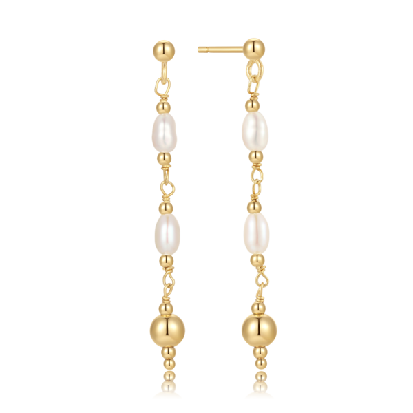 Gold-plated earrings with gold balls and freshwater pearls