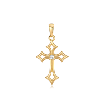 Silver-plated cross pendant with decorative details and a central stone, from Støvring Design.