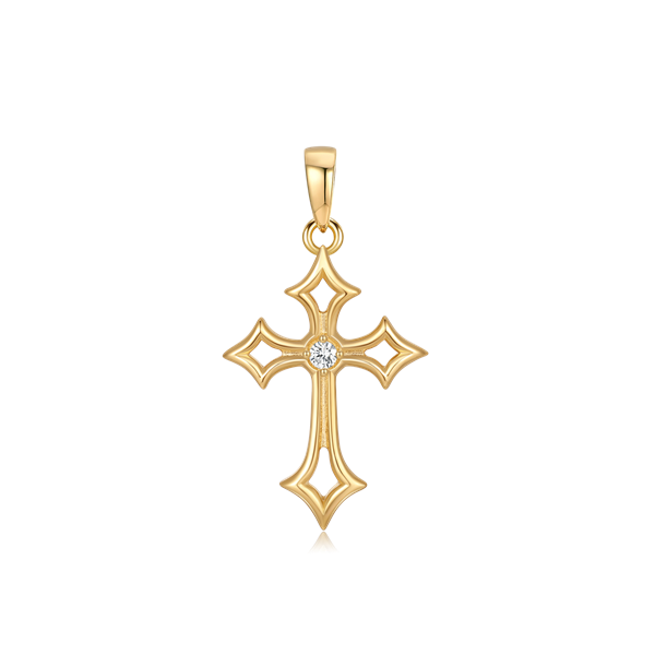 Silver-plated cross pendant with decorative details and a central stone, from Støvring Design.