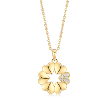 Silver-plated necklace with flower pendant, gold-tone and heart-shaped detail with sparkling stones.
