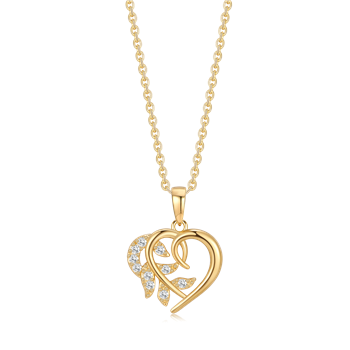 Silver-plated necklace with a heart-shaped pendant adorned with sparkling stones.
