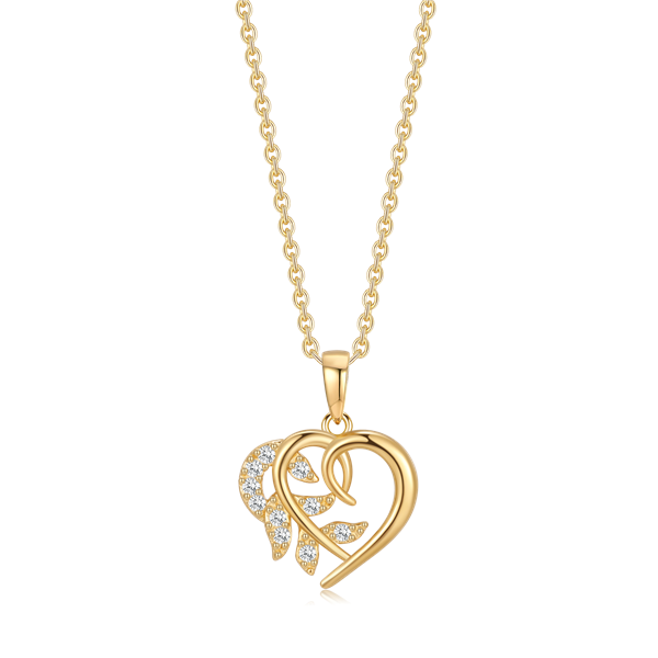 Silver-plated necklace with a heart-shaped pendant adorned with sparkling stones.
