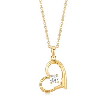 Silver-plated necklace with heart-shaped pendant and clear stone in the middle, gold-tone chain.