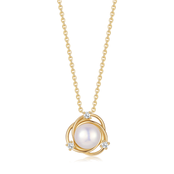Silver-plated necklace with a pearl in the middle, surrounded by a twisted design and small stones from Støvring Design.