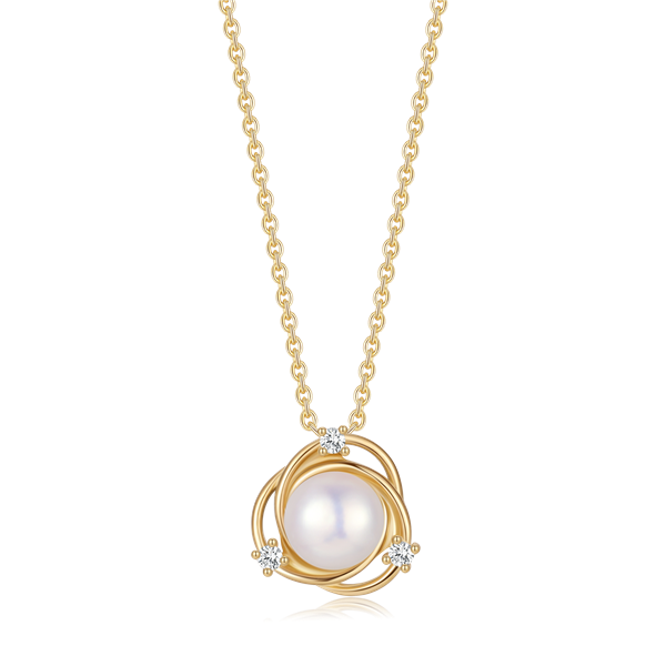 Silver-plated necklace with a pearl in the middle, surrounded by a twisted design and small stones from Støvring Design.